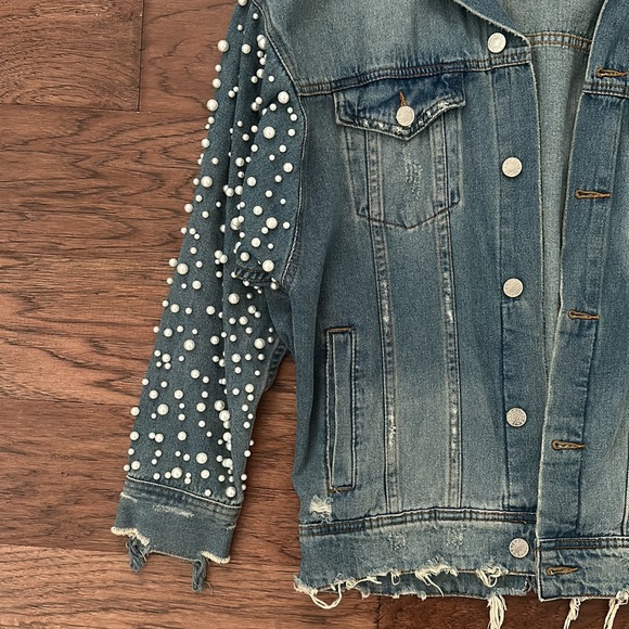 Sunset and spring embellished pearl denim jacket xs - Picture 3 of 4